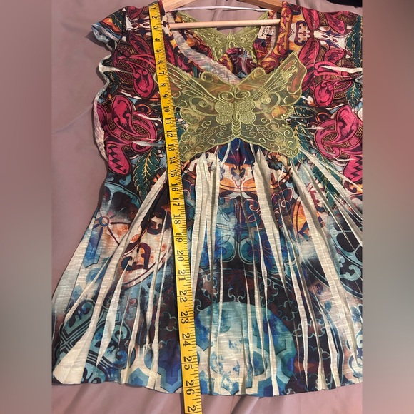 One World Y2K Multi Colored Abstract Butterfly V-Neck Top Size S - Picture 9 of 9